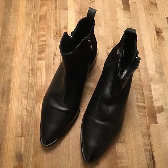 Fabianelli Made in Italy black leather pointy toe side zip block heel boots. S 8 - Picture 3 of 11